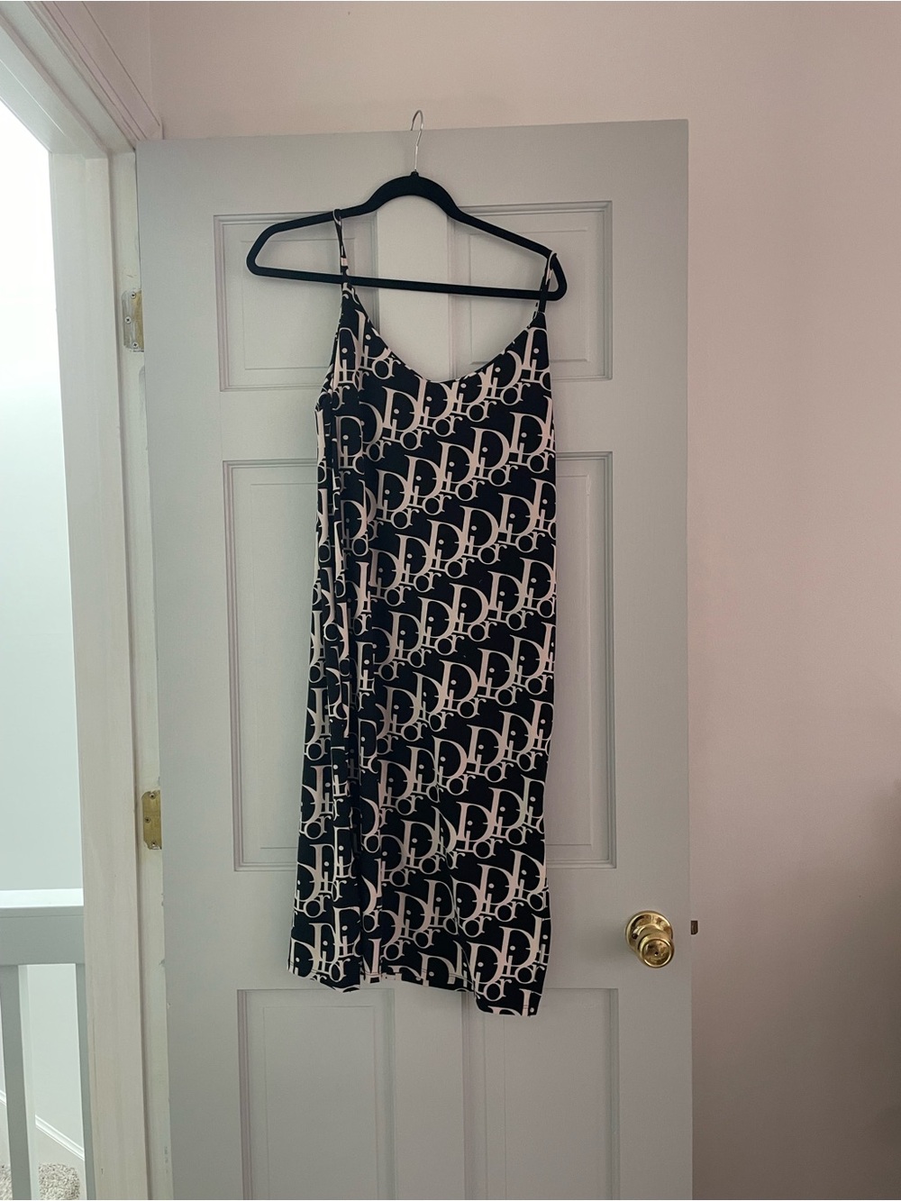 Black & White Dior Logo-Print Slip Dress